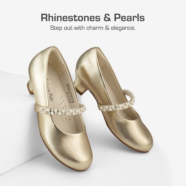 Girls' Rhinestone Mary Jane Low Heels - GOLD - 1